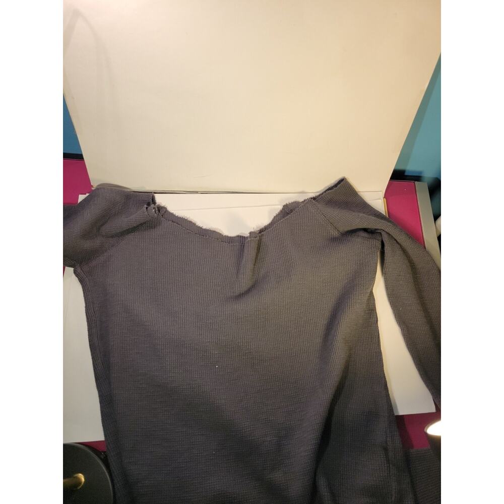 Womens Cropped Waffle Weave Thermal Off Shoulder Shirt Size 0 Tall